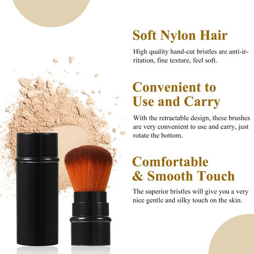 Vtrem 3 Colori Retrattile Pennello Da Trucco Viaggio Blush Pennelli Kabuki Foundation Brush Portatile Face Powder Brush Mini Set di Pennelli Trucco con Copertura, Rosso/Nero/Marrone