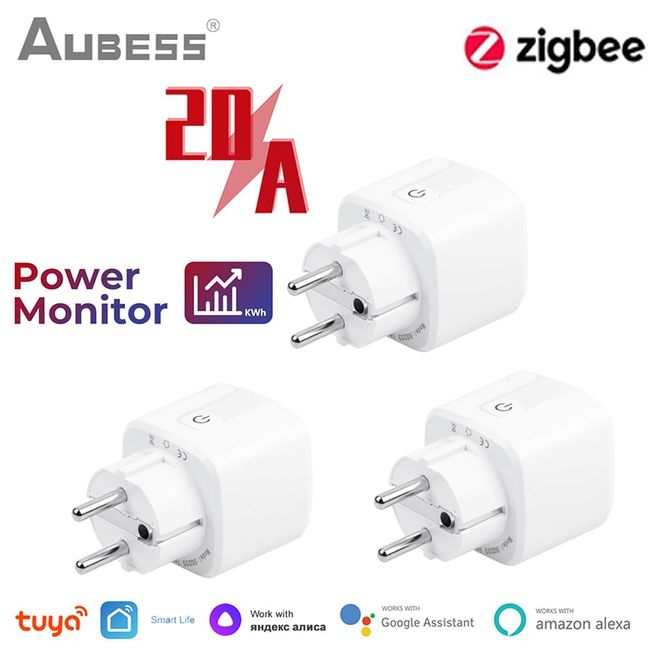 Tuya Smart Plug Zigbee EU 16A/20A Smart Socket With Power Voice Control  Works