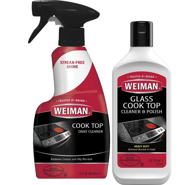 Weiman Ceramic and Glass Cooktop - 10 Ounce - Stove Top Daily Cleaner Kit - 12 Ounce - Glass Induction Cooktop Cleaning Bundle for Heavy Duty Mess Cleans Burnt-on Food