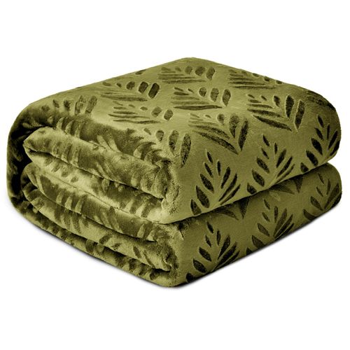 Exclusivo Mezcla Twin Size Fleece Blanket for Bed, Super Soft and Cozy Blankets All Season Use, Leaves Pattern, Plush Fuzzy Lightweight, Olive Green, 60x80 Inch