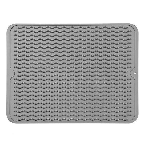 MicoYang Silicone Dish Drying Mat for Multiple Usage,Easy clean,Eco-friendly,Heat-resistant Silicone Mat for Kitchen Counter or Sink,Refrigerator or Drawer liner Grey L 16 inches x 12 inches