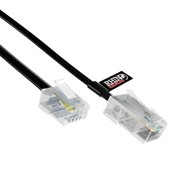 rhinocables RJ11 to RJ45 High-Speed Ethernet Patch Network Cable Lead — Ideal for ADSL, Modem, Data, Telephone, Media (1m, Black)