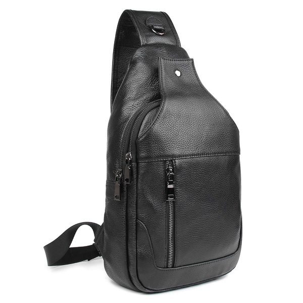 Polare Cowhide Leather Waterproof Casual Daypack Sling Shoulder Chest Crossbody Bag For Men Black-large