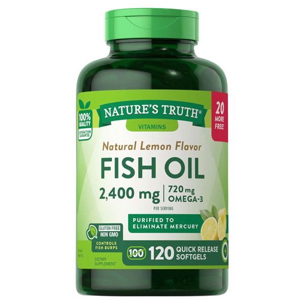 Natures Truth Fish Oil 2,400 mg Natural Lemon Flavor Omega-3 120 Soft gels