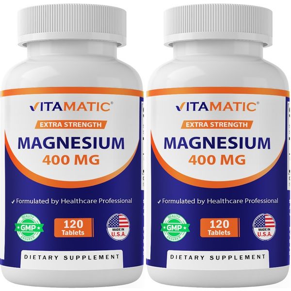 2 Pack Vitamatic Extra Stregth Magnesium Oxide 400 mg 120 Vegetarian Tablets