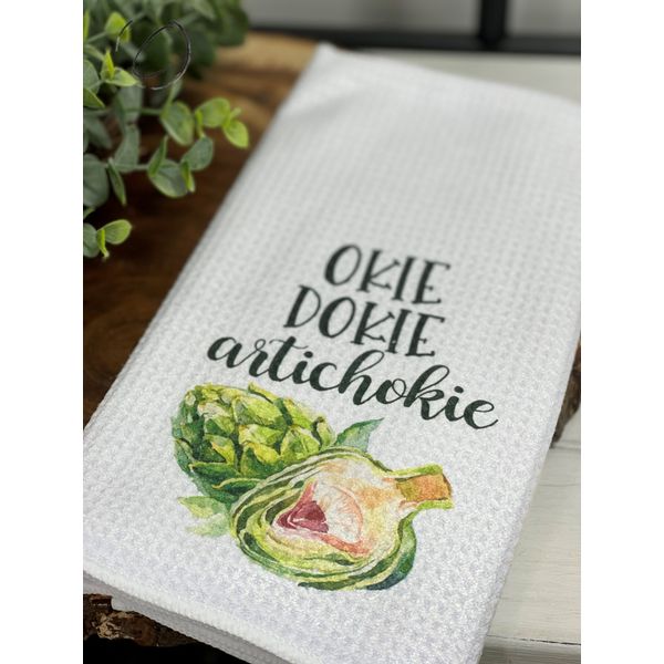 Okie Dokie Artichokie Waffle Weave Tea Towel