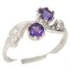 Solid Sterling Silver Natural Amethyst & Pearl Ladies Band Ring - Size Z