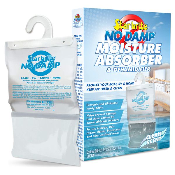 STAR BRITE No Damp Moisture Absorber & Dehumidifier 16 Ounce Hanging Bag - Simple, Portable, Humidity Control for Boats, RVs, Closets & More - Prevent Musty Odor & Moisture Damage (085470)