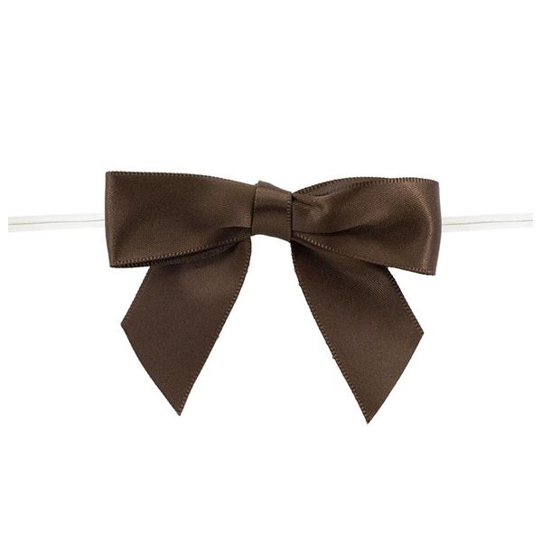 Brown Satin Pre-Tied Decorative Bows - 3" Wide, Set of 10, Christmas, Wedding Favors, Fall Decor, Birthday, Thanksgiving Gift Ribbons, Autumn, Gift Bows