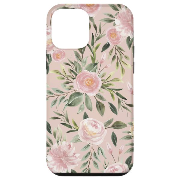 iPhone 12 mini Elegant Blush Pink Watercolor Rose & Peony Floral Pattern Case