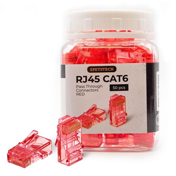 Spetstech 50-Pack Cat 6 PASS Through Connectors (Red) - RJ45 Modular Plugs/Ethernet Connectors for Ethernet Cables