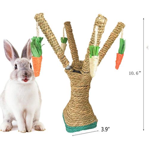 Hamiledyi Pet Bunny Fun Tree Rabbit Chew Toy Rattan Grass Scratcher Climbing Tree Play Carrot Toy for Rabbit Bunny Guinea Pig Squirrels Parrots Cat and Other Small Animals