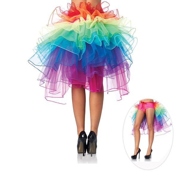 Uonlytech Womens Rainbow Tutu Skirt, Layered Dancing Ruffle Tutu Rainbow Bustle Skirt Mini Skirt Petticoat for Girls Women Dancer, One Size