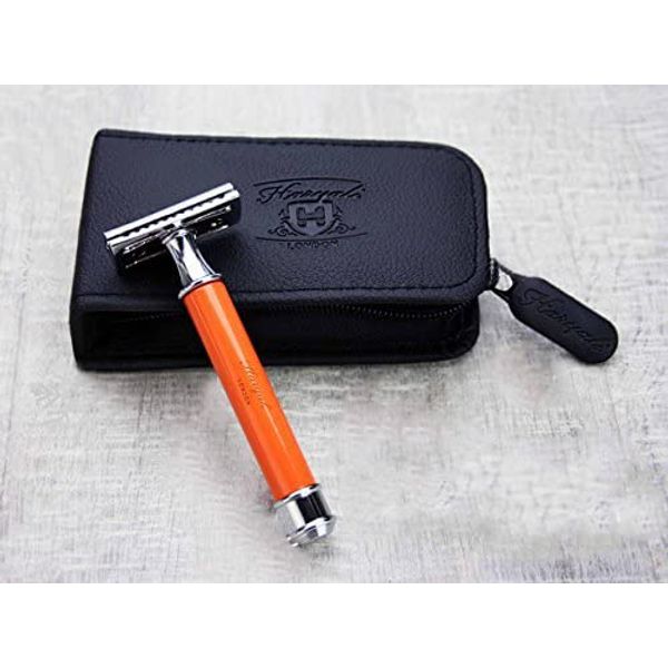 De Safety Razor In Orange Handle Perfect For Deep Clean Shave.