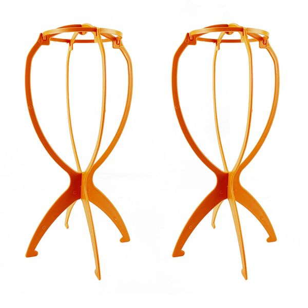 EOOCET Wig Stand, Portable Wig Holder Wig Head Stand for Multiple Wigs, Durable Display Stand Tool for Wig, Hat and Cosplay Mask, Travel Wig Stand, 2 Packs, Orange