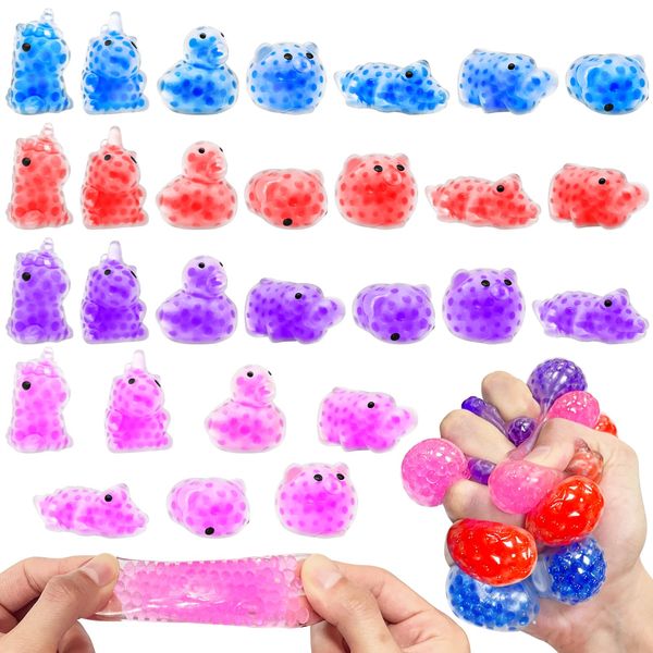 28 Pcs Easter Egg Fillers Basket Stuffers for Kids, Mochi Squeeze Toys Kawaii Animals Stress Relief Toys for Girls Boys Easter Egg Hunt Easter Party Favors Supplies Easter Eggs Filled Gift Goodie Bags