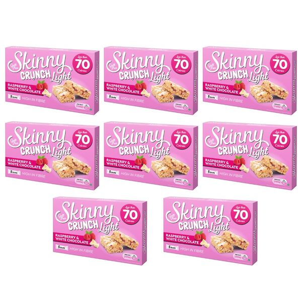 Skiny Crunch Light Raspberry & White Chocolate Bars 5 Pack - A Low Calorie Chocolate Snack - Perfect For a Quick Snack On-The-Go - Pack of 8