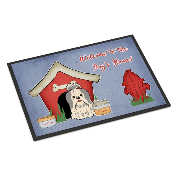 Caroline's Treasures BB2839MAT Dog House Collection Shih Tzu Silver White Doormat 18x27 Front Door Mat Indoor Outdoor Rugs for Entryway, Non Slip Washable Low Pile, 18H X 27W