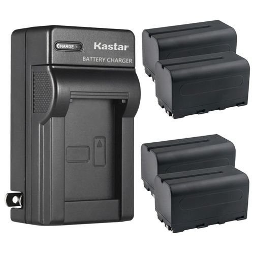 Kastar 4-Pack NP-F750 / NP-F770 Battery and AC Wall Charger Replacement for Delvcam 7" On-Camera Monitor, Avtec 7" HDMI On-Camera Monitor, Professional On-Camera Field Monitor X5