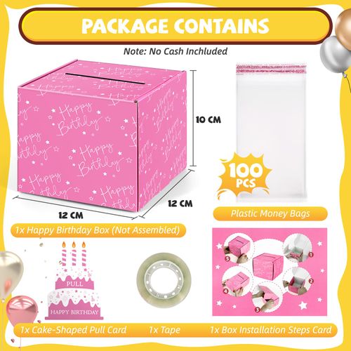 WenmthG Happy Birthday Money Box for Cash Gift - Pull Cash from Money Case Funny - Birthday Gift Box Pink- Money Gift Ideas Novelty - Birthday Presents for Her Girls Women - Party Decorations