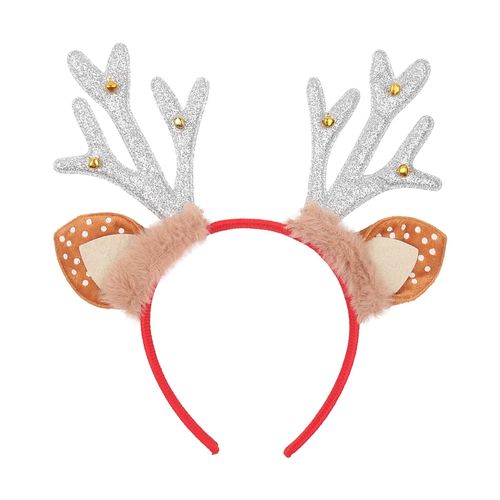 Christmas Reindeer Antlers Headband Xmas Silver Glitter Antlers Headband with Gold Bells Cute Animals Ears Headwear for Christmas Halloween Party Hair Accessories