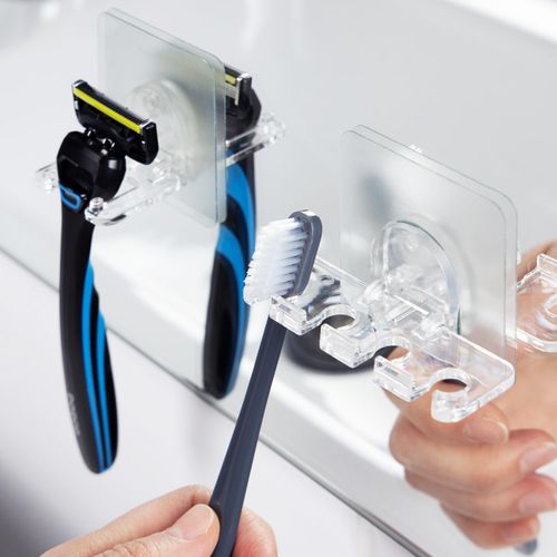 DeHUB Toothbrush Holder 2 Packs Clean Polycarbonate for Bathroom Shower Easy Installation, No Drilling, No Glue, Wall Mounted, Home Decor Essentials, Transparent