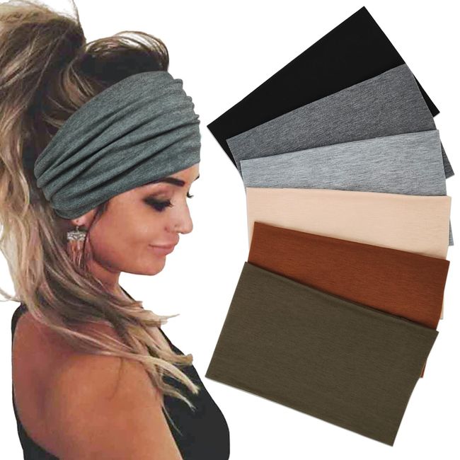 Kotkiddy® 6 Pack Yoga Headbands, Elastische Haarbänder, rutschfest Haarband Damen, Sport Laufen Exercise Gym (Solid Farbe)