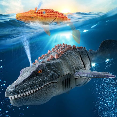 Remote Control Dinosaur Toys for Kids 3 4 5 6 7, Mosasaurus Diving Toys RC Boat with Light and Spray Water for Swimming Pool Lake Bathroom Ocean Protector Bath Toys
