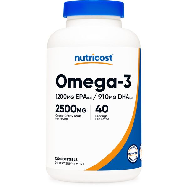 Nutricost Omega 3 Fish Oil - 2500MG, 120 Softgels (40 Serv) - Triple-Strength Fish Oil, Wild Caught! 1200mg EPA 910mg DHA - Non-GMO, Gluten Free