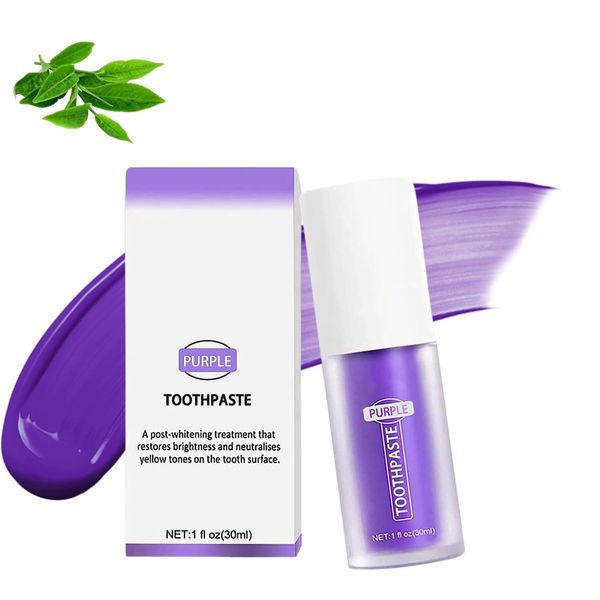 Purple Teeth Whitening Toothpaste, Lila Zahnpasta für Weiße Zähne, Lila Aufhellende Zahnpasta, Zahnaufhellung Zahnpasta Lila Saubere Gelbe Zähne,Whitening Zahnpasta