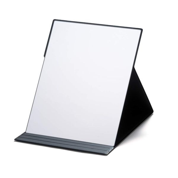 Napure Folding Mirror, Large, Black, Folding Mirror, Cosmetic Mirror, Tabletop Mirror, Compact, Slim, Makeup Mirror, Reflects Natural Skin Tone, Made in Japan