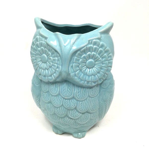 World Market Blue Ceramic Owl Sealing Cookie Jar Pet Biscuits Candy Snacks