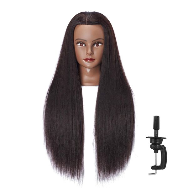 Hairlink 26-28'' Mannequin Head Yaki Synthetic Fiber Hair Styling Training Head Dolls for Cosmetology Manikin Maniquins Practice Head with Stand (6611BY0220)