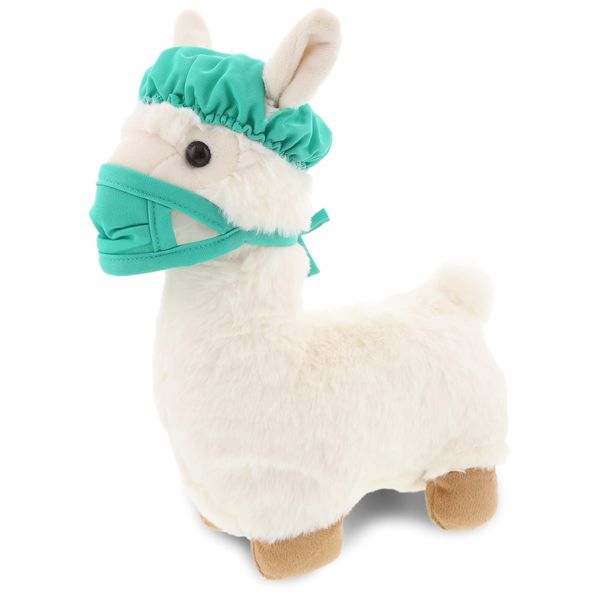 DolliBu White Llama Doctor Plush Toy - Super Soft Llama Doctor Stuffed Animal Dress Up with Cute Scrub Uniform & Cap Outfit - Fluffy Doctor Toy Plush Gift with Personalization - 11 Inch