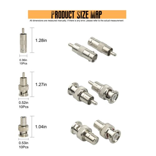CTXSumTec 32pcs RCA and BNC Connector Kit,BNC Male to RCA Male Adapter,BNC Male to RCA Female Jack,BNC Female to RCA Male Jack, BNC Coax TV Video RCA Coupler Connector for CCTV Security Camera