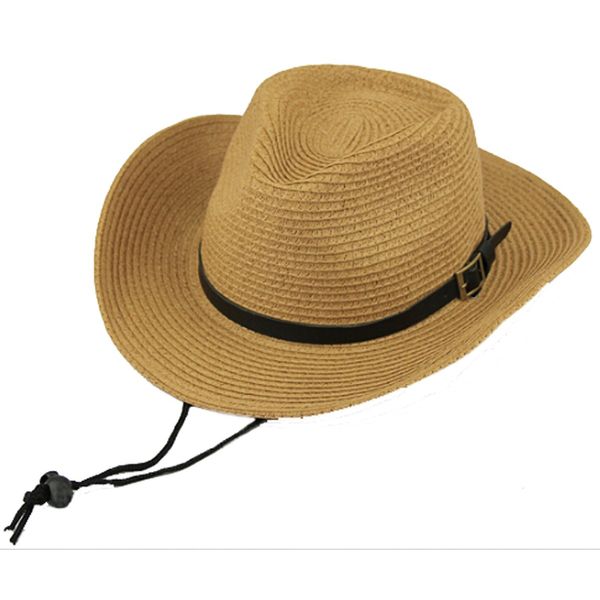 Men's Floppy Packable Straw Hat Beach Cap Western Newsboy Cap Fedora Hat UPF 50+ Roll Up Foldable Large Brim Outback Sun Hat with Adjustable Chin Cord Strap Outdoor Fishing Cap Safari Hat Khaki