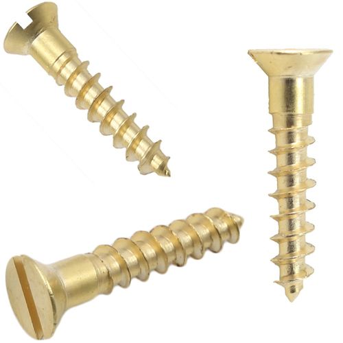 #6 Size x 1-1/2" Solid Brass Flat Head Wood Screw Qty 100 Pieces, Slotted Drive, Number 6 Size x 1-1/2" Length