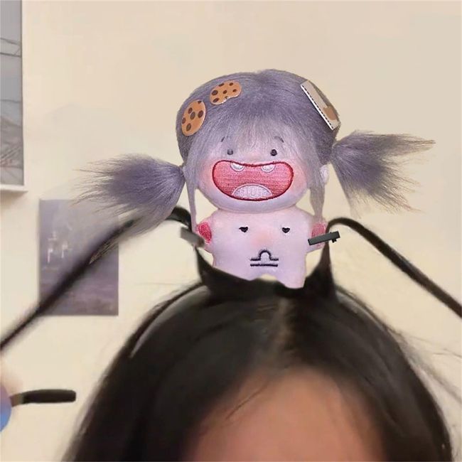 Cysincos Cute Cartoon Plush Hairband with Braided Pigtails Hair Accessory for Washing Face & Playful Hair Decoration