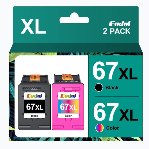 Eudul 67XL Ink Cartridges Black Color Combo Pack Replacement for HP Ink 67 67XL for HP DeskJet 2700 2700e 2755e 2755 4155e 4155 Envy 6000 6055e 6055 6400 6455e 6458e Envy Pro 6455 6458 6452 (2 Pack)