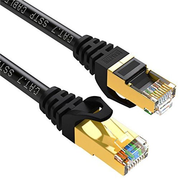 Cat7 Gold Plated Shielded Ethernet RJ45 Patch Cable Cord Network U/FTP LAN Black (50ft)