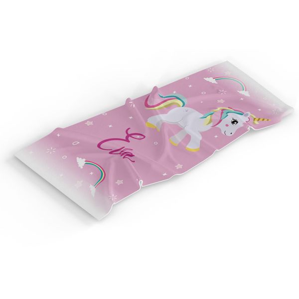 MakeThisMine Personalised Children’s Kids Custom Name Beach Bath Towel - 50 x 100 cm - Pink Unicorn