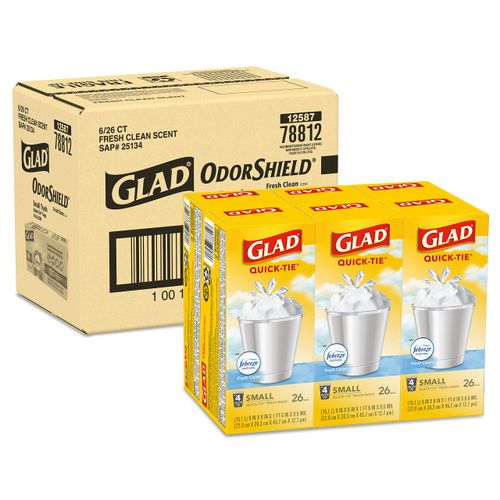 Glad OdorShield Small Trash Bags - Febreze Fresh Clean - 4 Gallon - 26 Count - 6 Pack