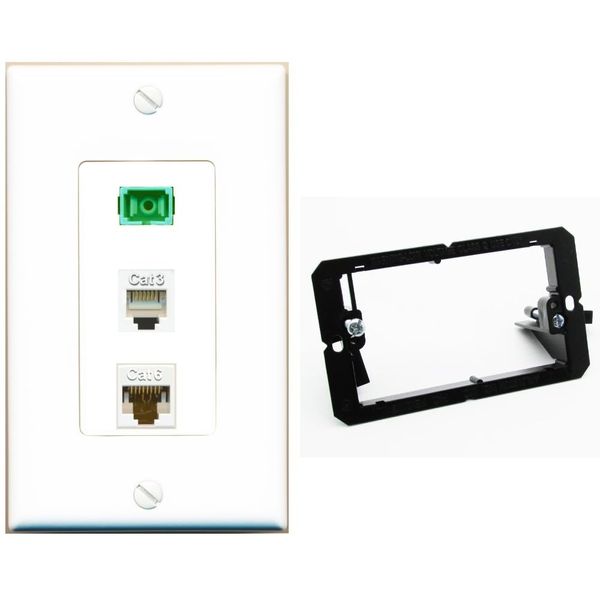 RiteAV 1 Port SC APC Simplex Phone and Cat6 Ethernet Wall Plate - Bracket [White]