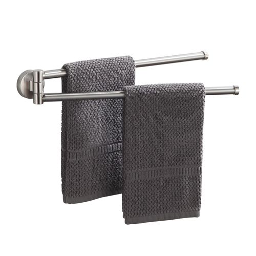 KLDKLD Swivel Towel Rack,Wall Mounted Towel Bar for Bathroom Swivel Towel Holder,Space Saving Towel Bar with Hook,Rustproof Brushed Nickel Towel Rack 180° Rotation Towel Holder for Bathroom