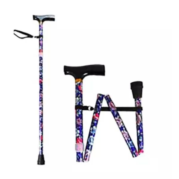 NRS Folding Walking Stick Blue Floral