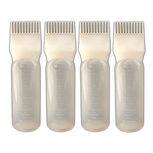 JADEWELL 4 Pack Root Comb Applicator Bottles for Hair Color Dye 6 Ounce Oil Bottle for Scalp Treament Essential and Bleach with Graduated Scale BPA Free