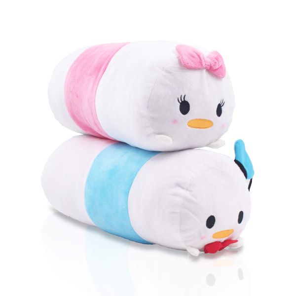 FINEX 2 Pcs Set Ducky Boy and Girl Plush Travel Pillow Stackable Long Cushion for Long Flight car Ride Cruise