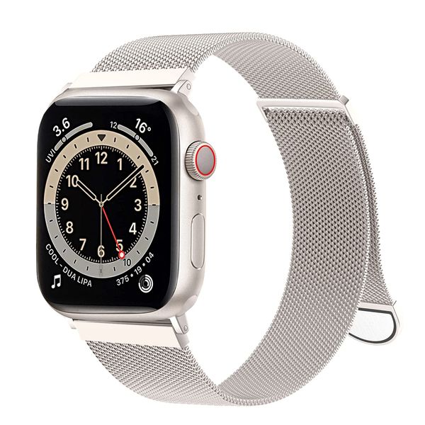 CAERMA Watch Band for Apple Watch, 38mm 40mm 41mm 42mm 44mm 45mm 49mm, Unisex, Breathable, Stainless Steel Mesh Strap, Strong Magnetic Clasp, Adjustable Length, Compatible with Apple Watch Series Ultra/SE2/SE/8/7/6/5/4/3/2/1 (38mm/40mm/41mm, Starlight)