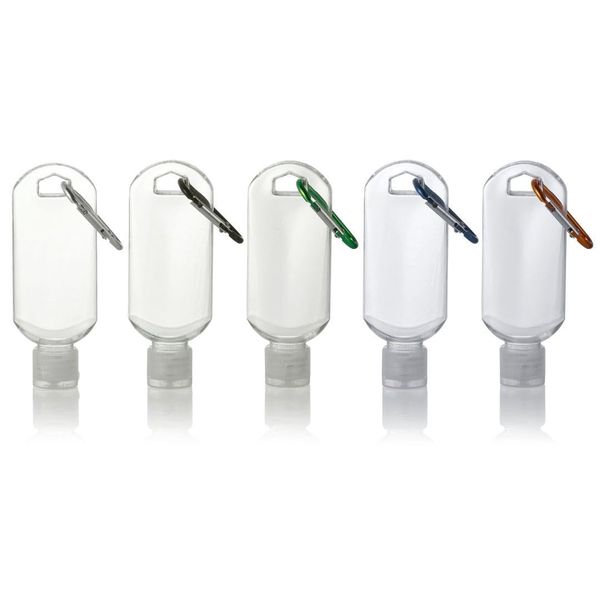 Palm Safe 5PCS x 60ml Clear Refillable Travel Clip Bottles with Snap Hook and Flip Cap Ideal Keyring, Attach to Bags, Pockets Use for Toiletries, Hand Sanitizers, Liquids,