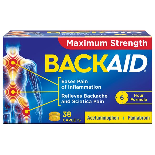 Backaid Max Relief Caplets, Aspirin-Free Pain Relief from Backache, Sciatica, and Leg Pain, Long-Lasting 6 Hour Formula, Analgesic/Diuretic 38 Count